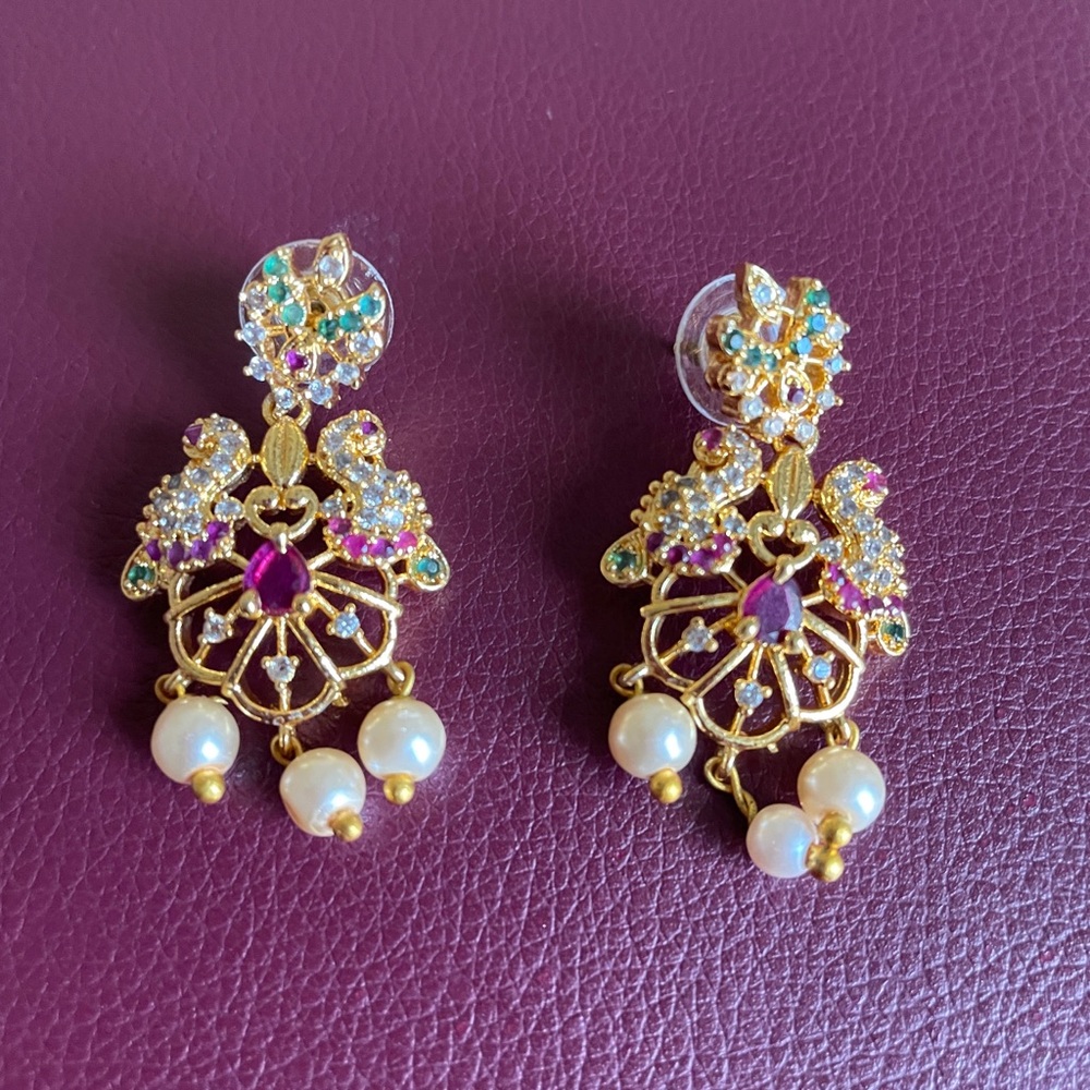 Gold-Plated Multicolor Pearl Drop Earrings - Women Jewelry